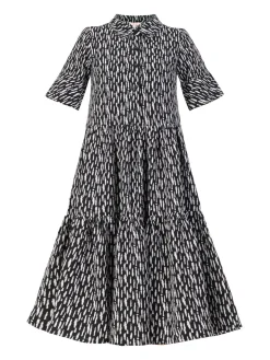 Amara Tiered Midi Shirt Dress, Black Geo