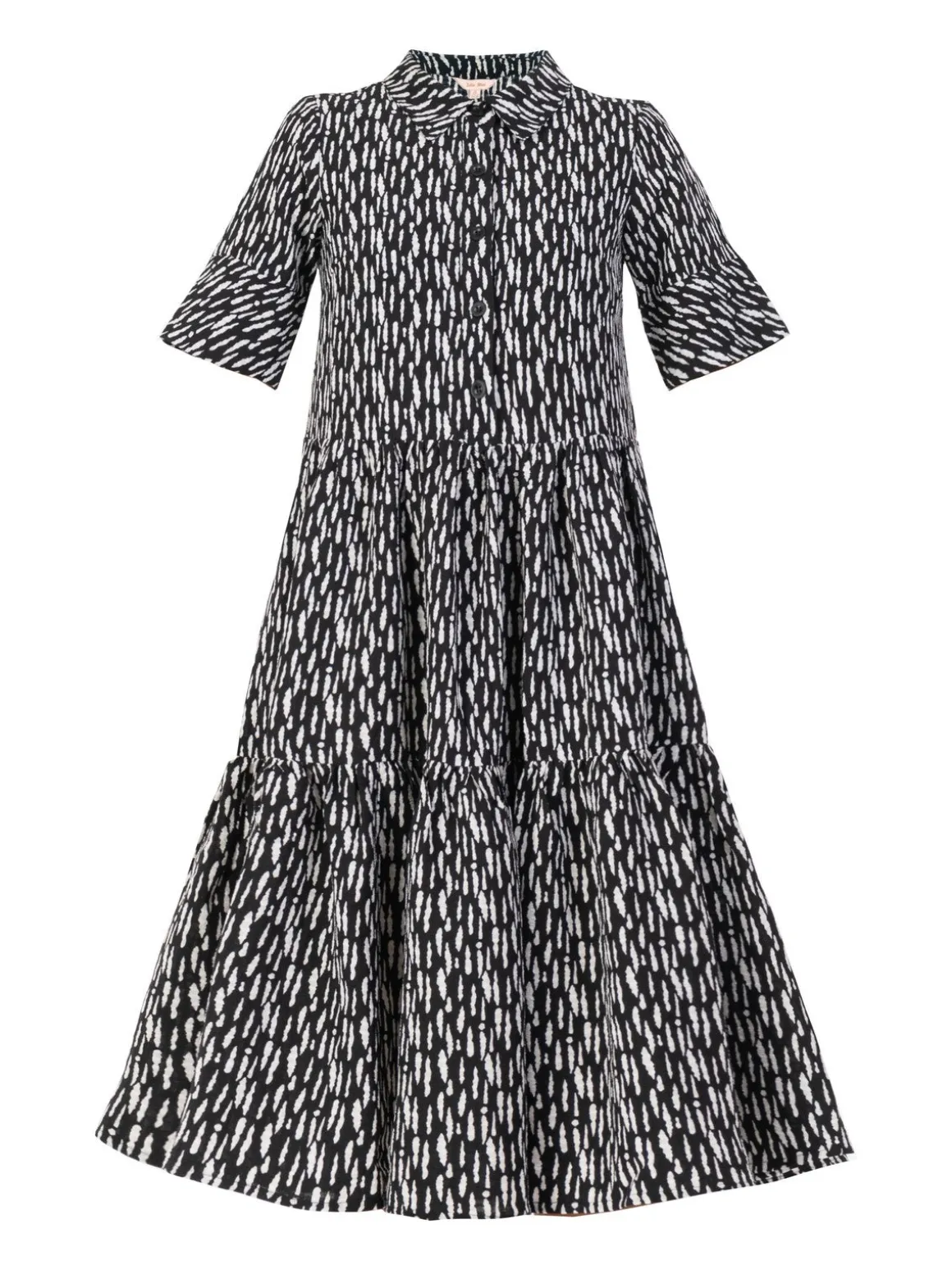 Amara Tiered Midi Shirt Dress, Black Geo
