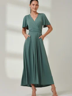 Angel Sleeve Super-Smooth Jersey Maxi Dress, Pleat Green