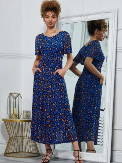 Dorothy 3/4 Sleeve Maxi Dress, Blue Animal
