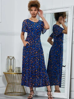 Dorothy 3/4 Sleeve Maxi Dress, Blue Animal