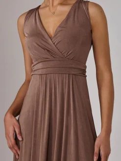 Ella Wrap Bodice Jersey Maxi Dress, Taupe