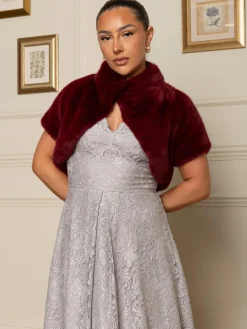 Faux Fur Bolero Jacket, Burgundy