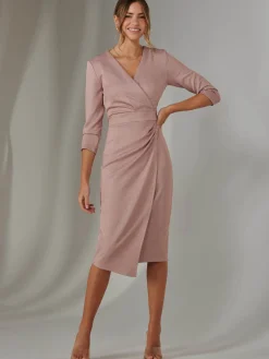 Glitter Wrap Half Sleeve Bodycon Dress, Pink