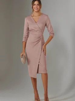 Glitter Wrap Half Sleeve Bodycon Dress, Pink