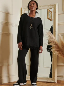 Knitted Fringe Detail Jumper, Black