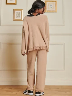 Knitted Fringe Detail Jumper, Khaki