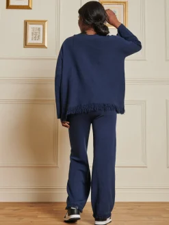 Knitted Fringe Detail Jumper, Navy