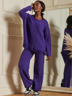 Knitted Fringe Detail Jumper, Purple