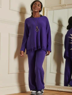 Knitted Fringe Detail Jumper, Purple