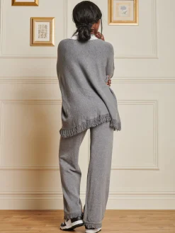 Knitted Fringe Detail Trousers, Grey