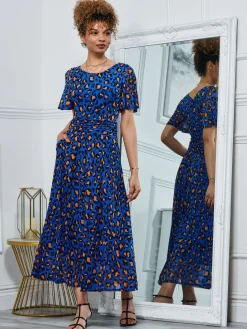 Leopard Mesh Midi Dress, Blue Animal