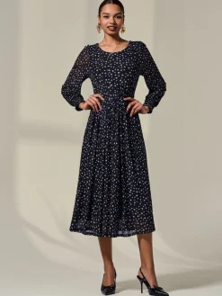 Long Sleeve Mesh Midi Dress, Black