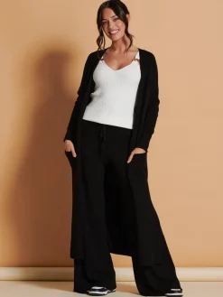 Made in Italy Soft Knit Longline Maxi Cardigan, Black