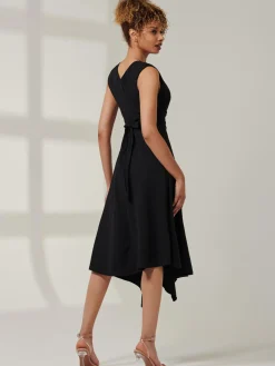 Qiana Ruffle Detail Midi Dress, Black