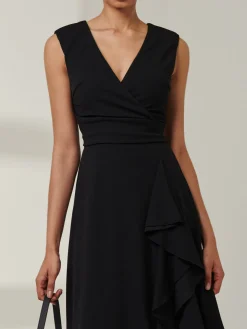 Ruffle Detail Midi Dress, Black