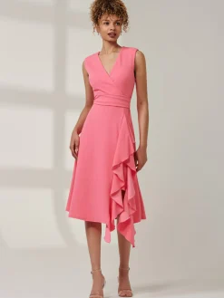 Ruffle Detail Midi Dress Pink