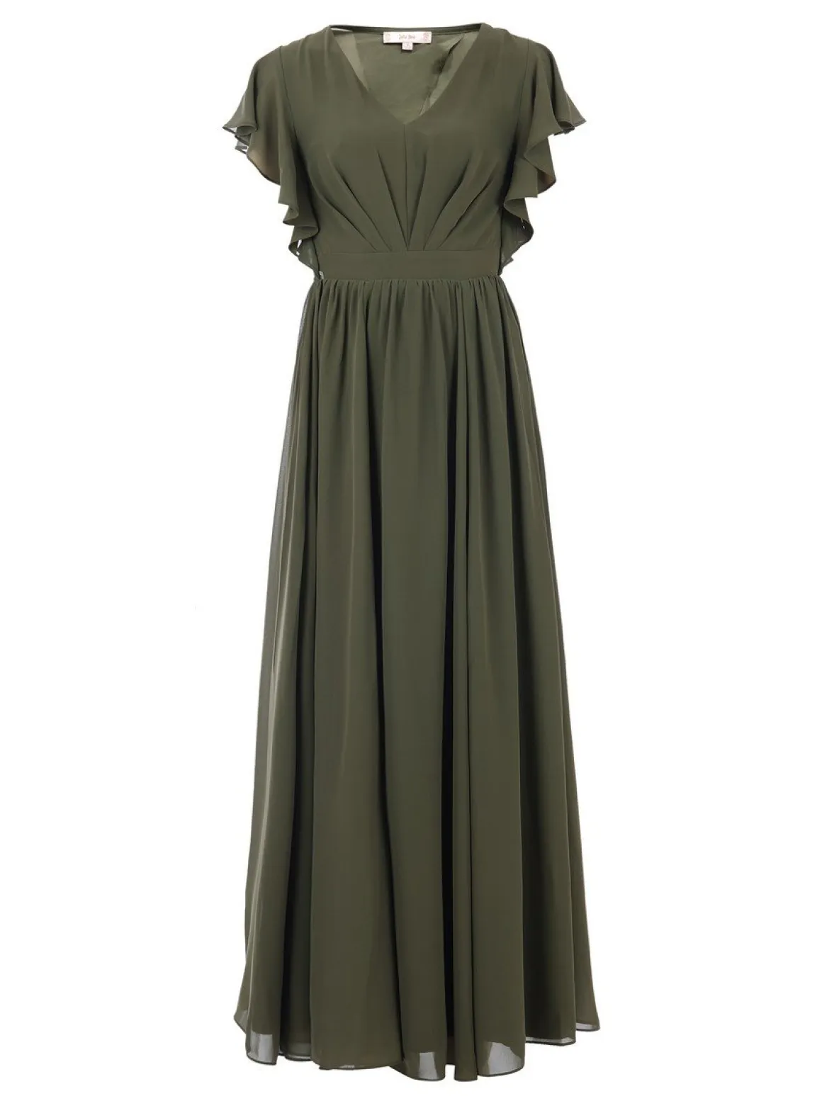 Ruffle Sleeved Chiffon Maxi Dress, Soldier Green